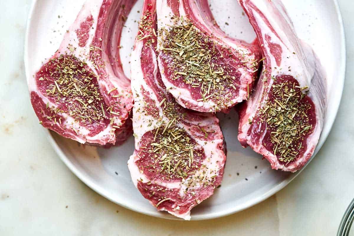 Seasoned rack of lamb.