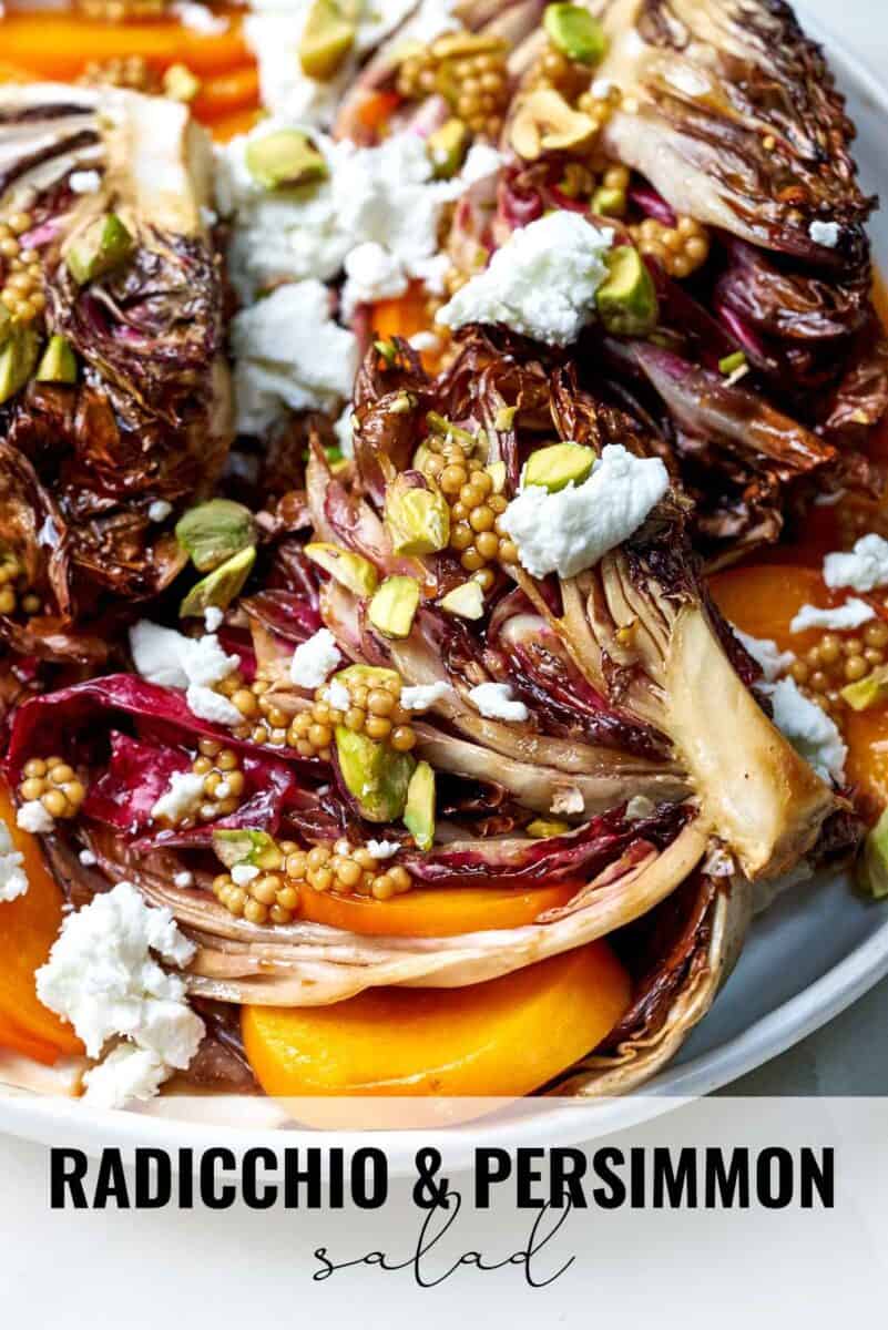 Close up of roasted radicchio and persimmon.