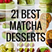 Collage of matcha desserts with title text.