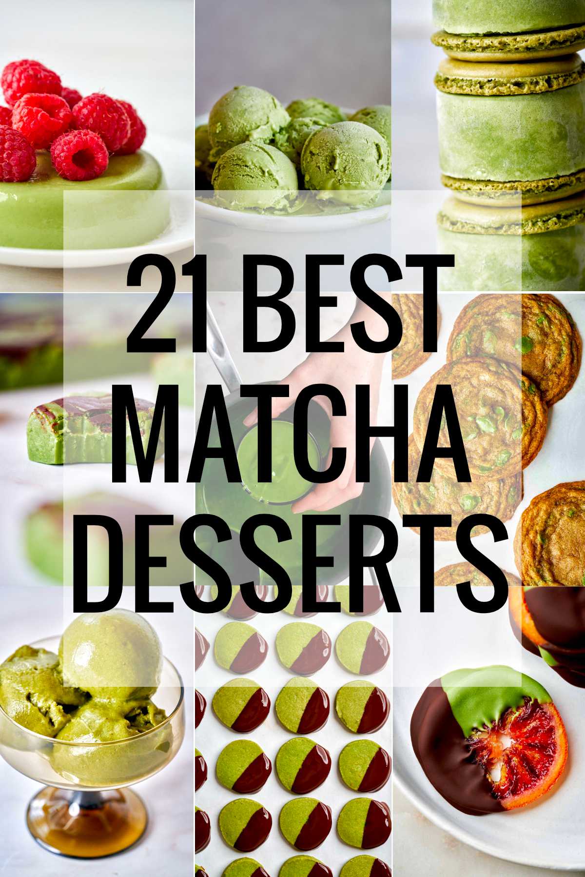 Collage of matcha desserts with title text.
