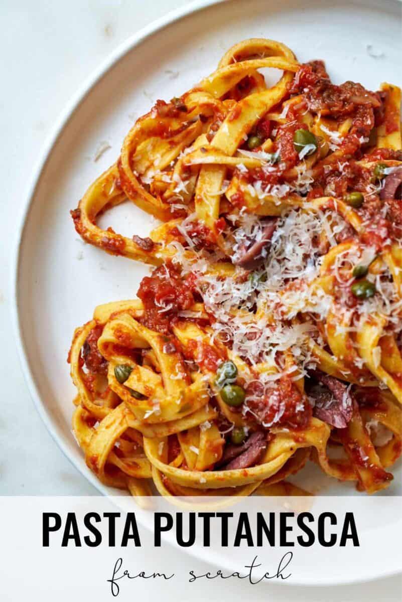 Top view of pasta on a plate.