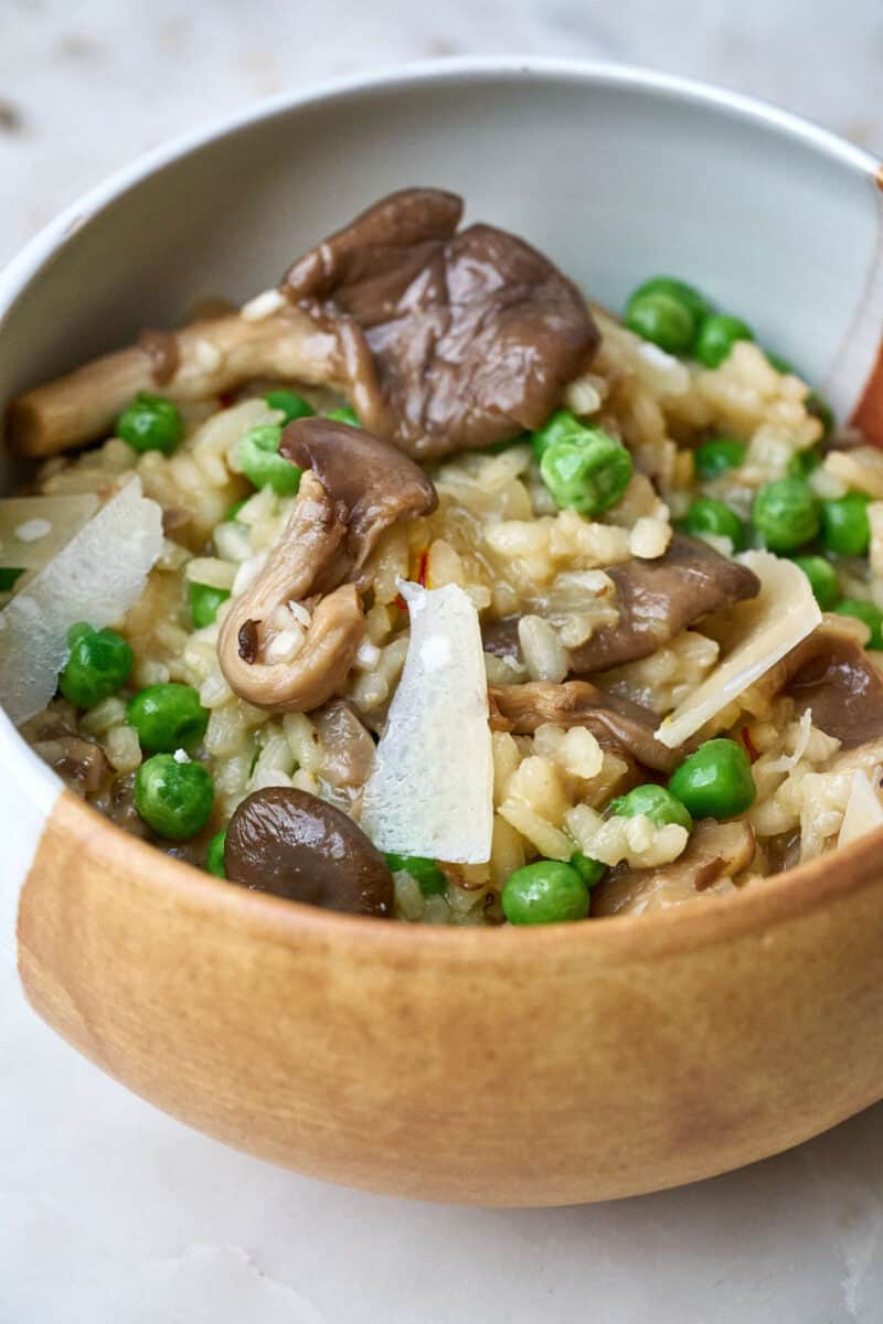 Mushroom & Pea Risotto with Sake & Sansho with Sake & Sansho