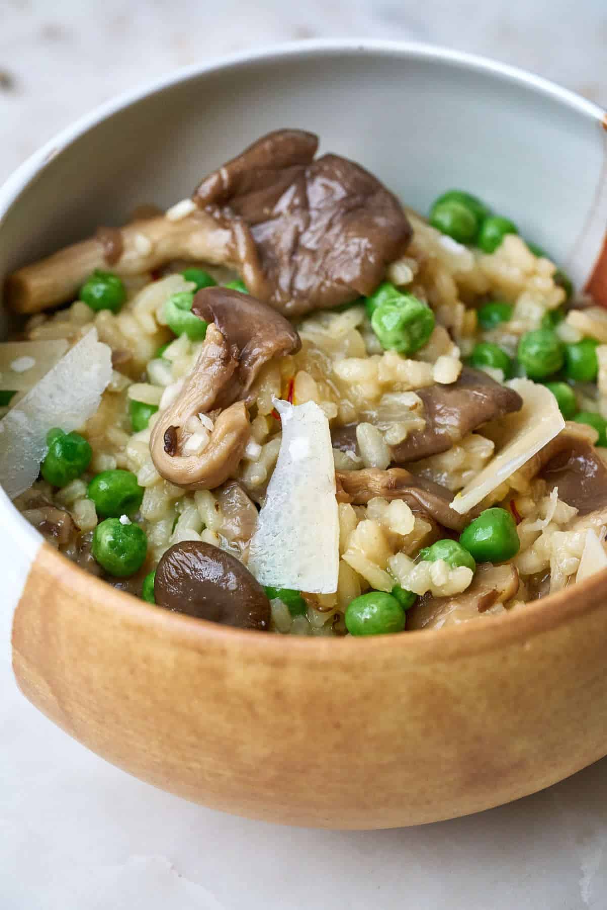 Risotto with mushrooms in a bowl.