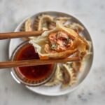 Inside a salmon potsticker.