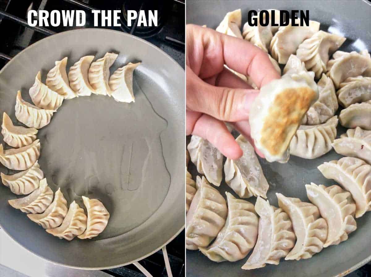 Dumplings in a pan.