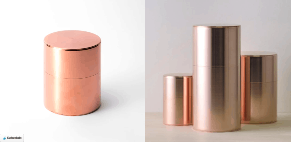 Copper tea canisters.