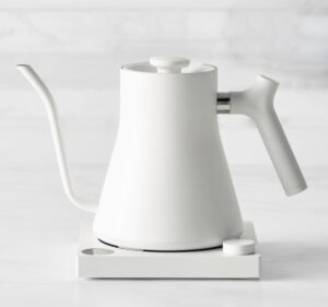 White electric kettle.