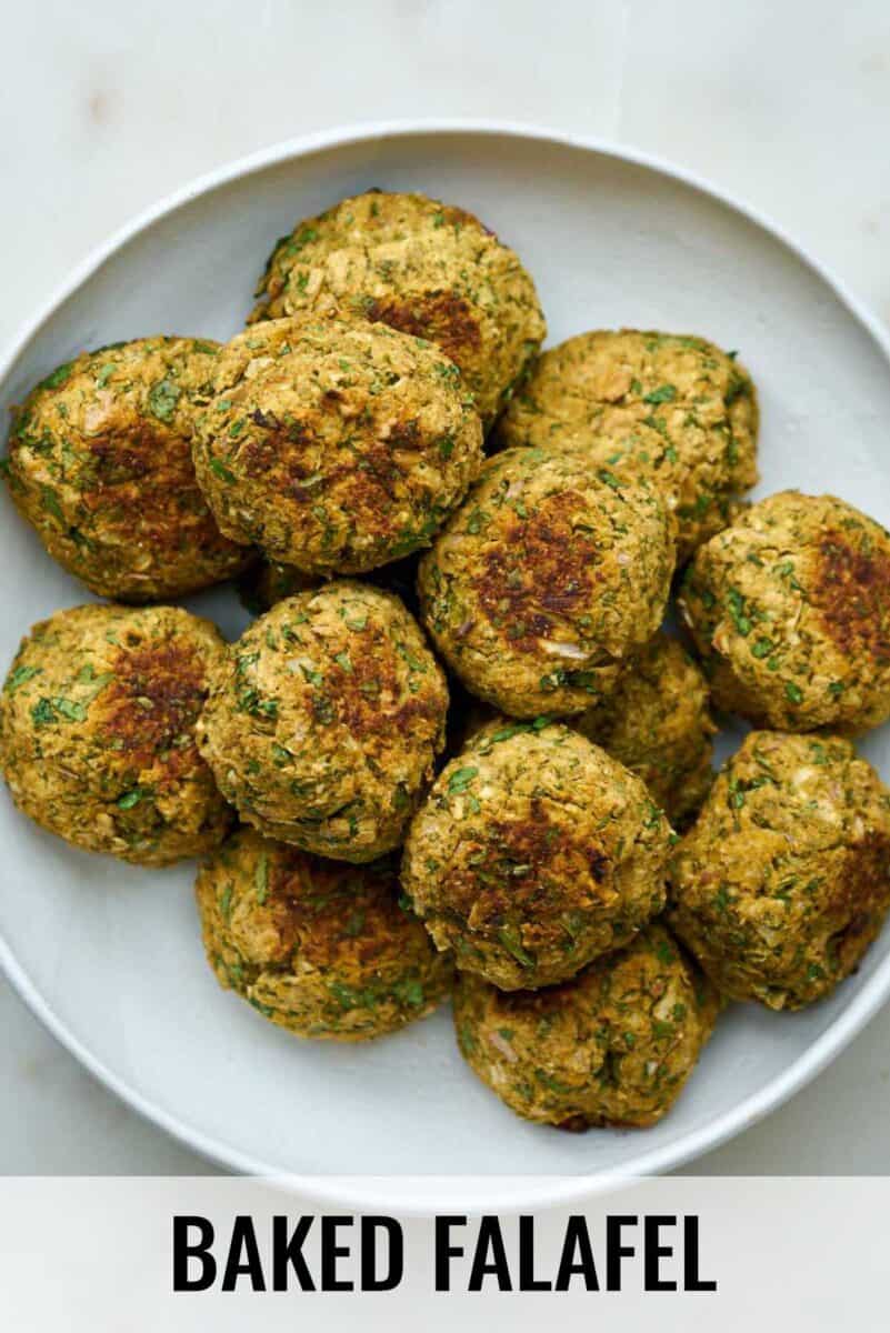 Plate filled with falafel.