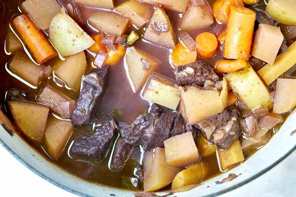 Pot of beef stew.