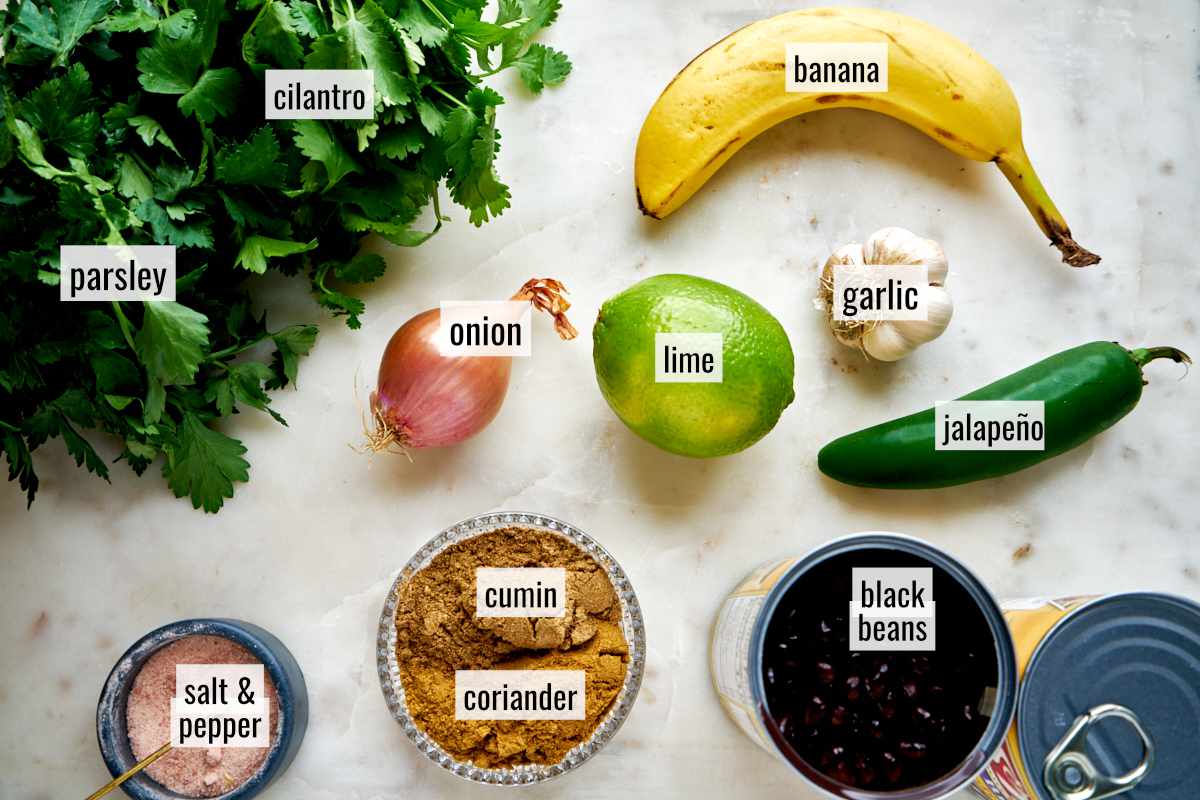 Ingredients on a marble countertop.