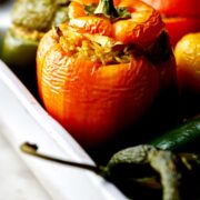 Roasted peppers stuffed with rice.