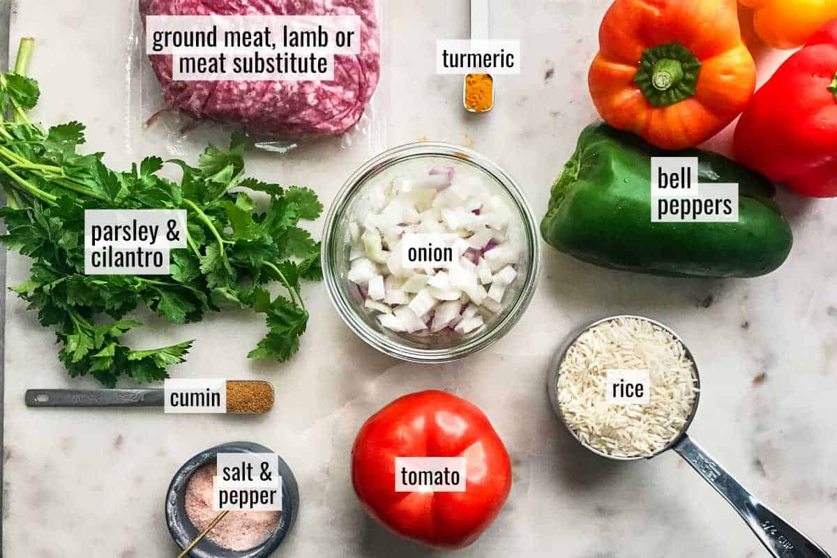 Ingredients for stuffed peppers.