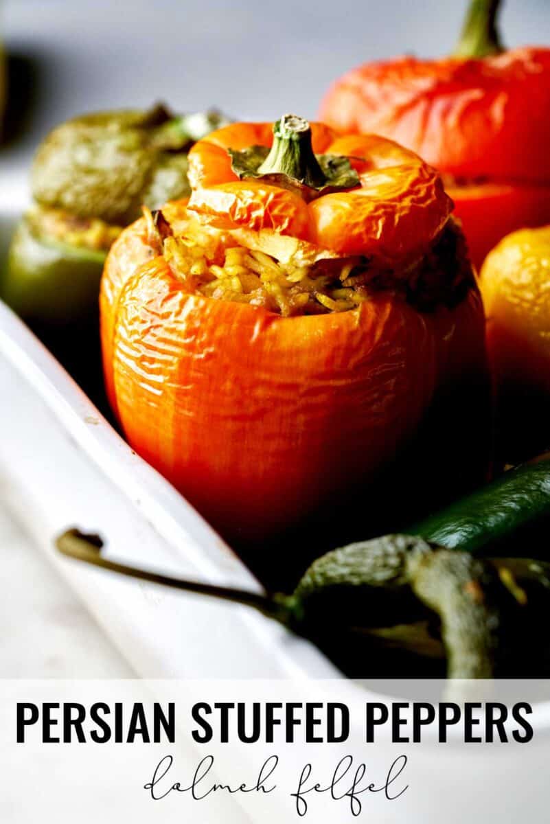 Roasted peppers stuffed with rice.