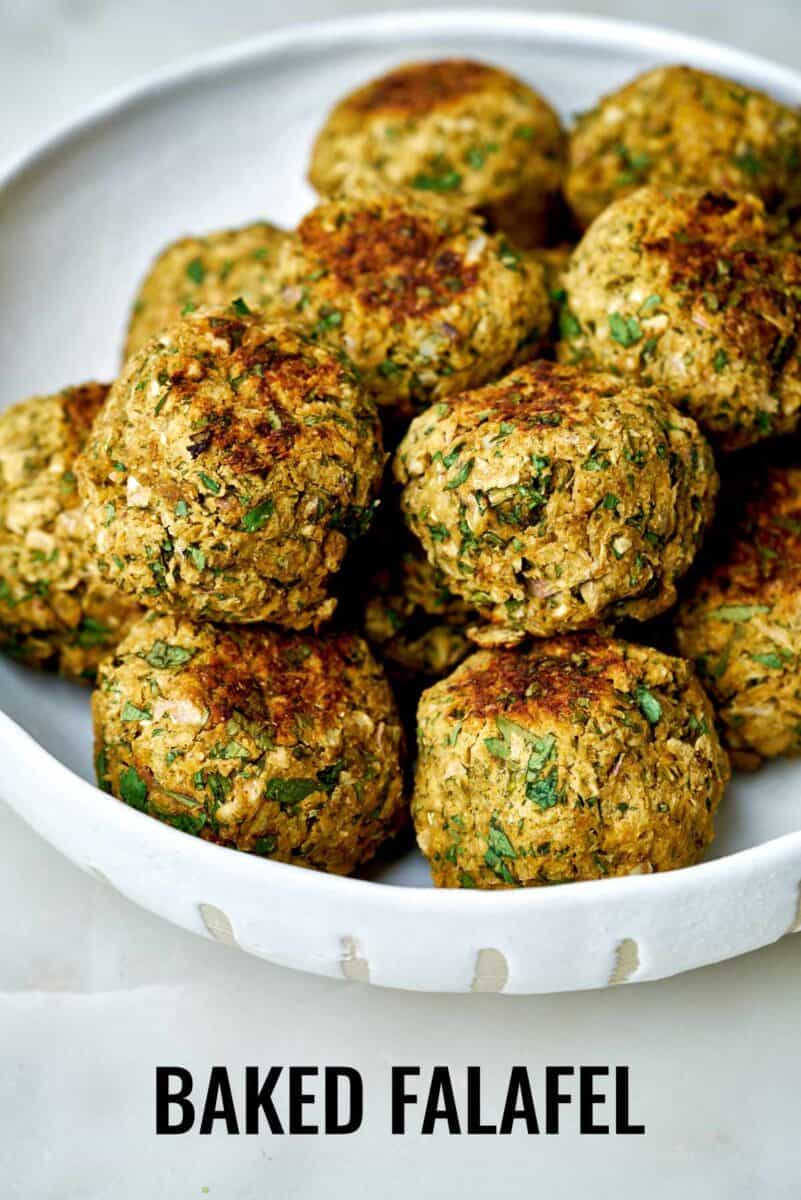 Dish filled with falafel.