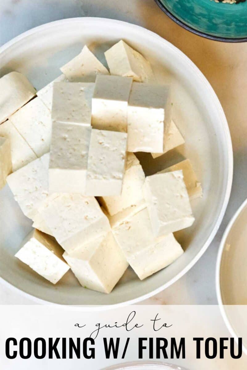 Plate with cubed tofu.