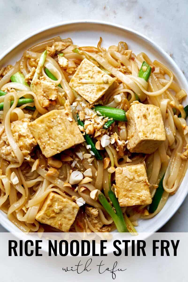 Plate with noodles and tofu.