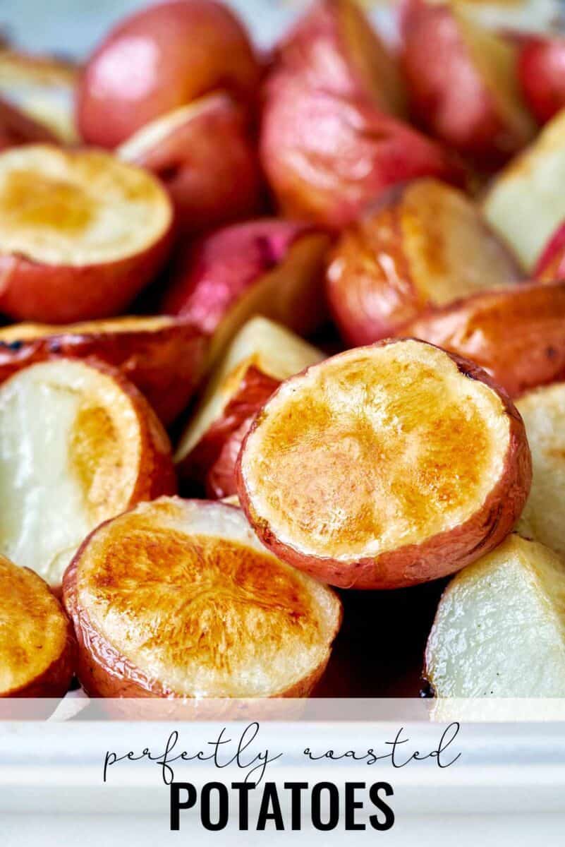 Tray of roasted potatoes.