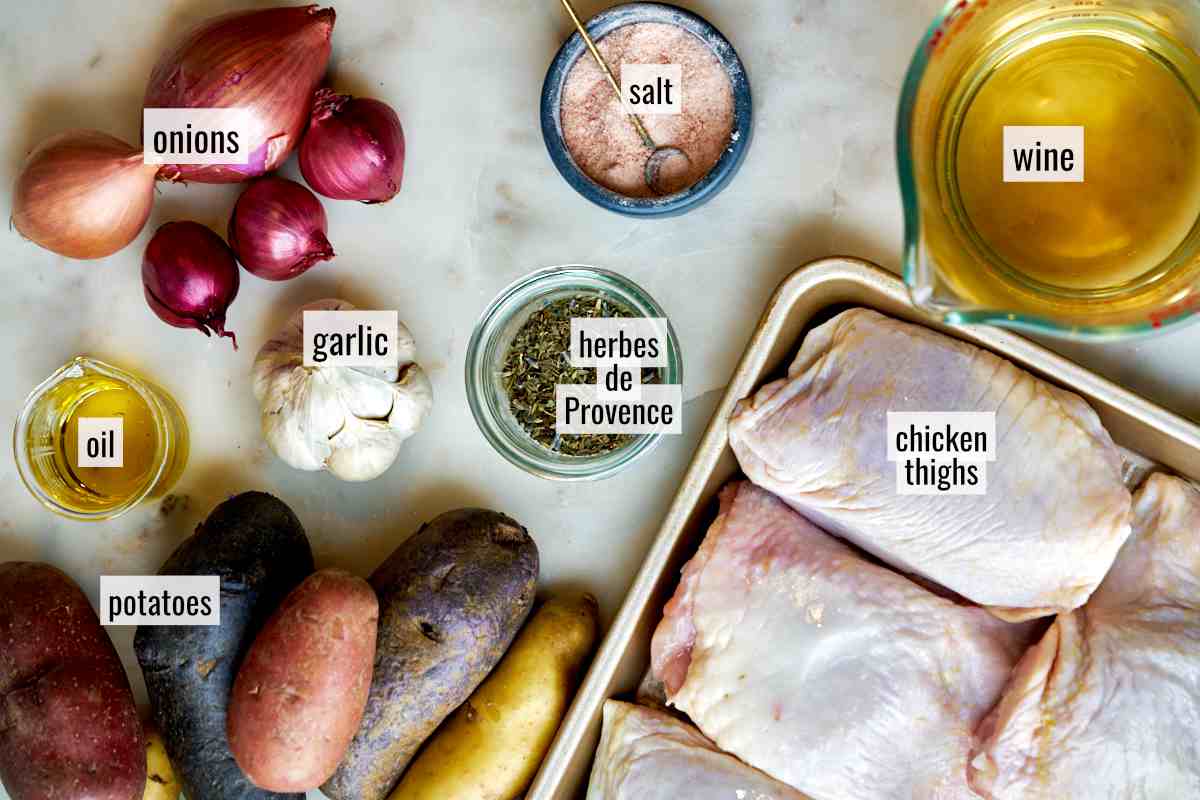 Ingredients for sheet pan chicken thighs.