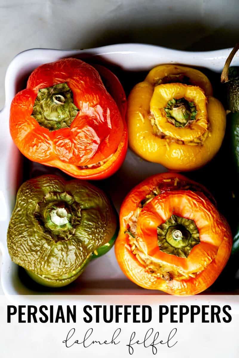 Cooked stuffed peppers.