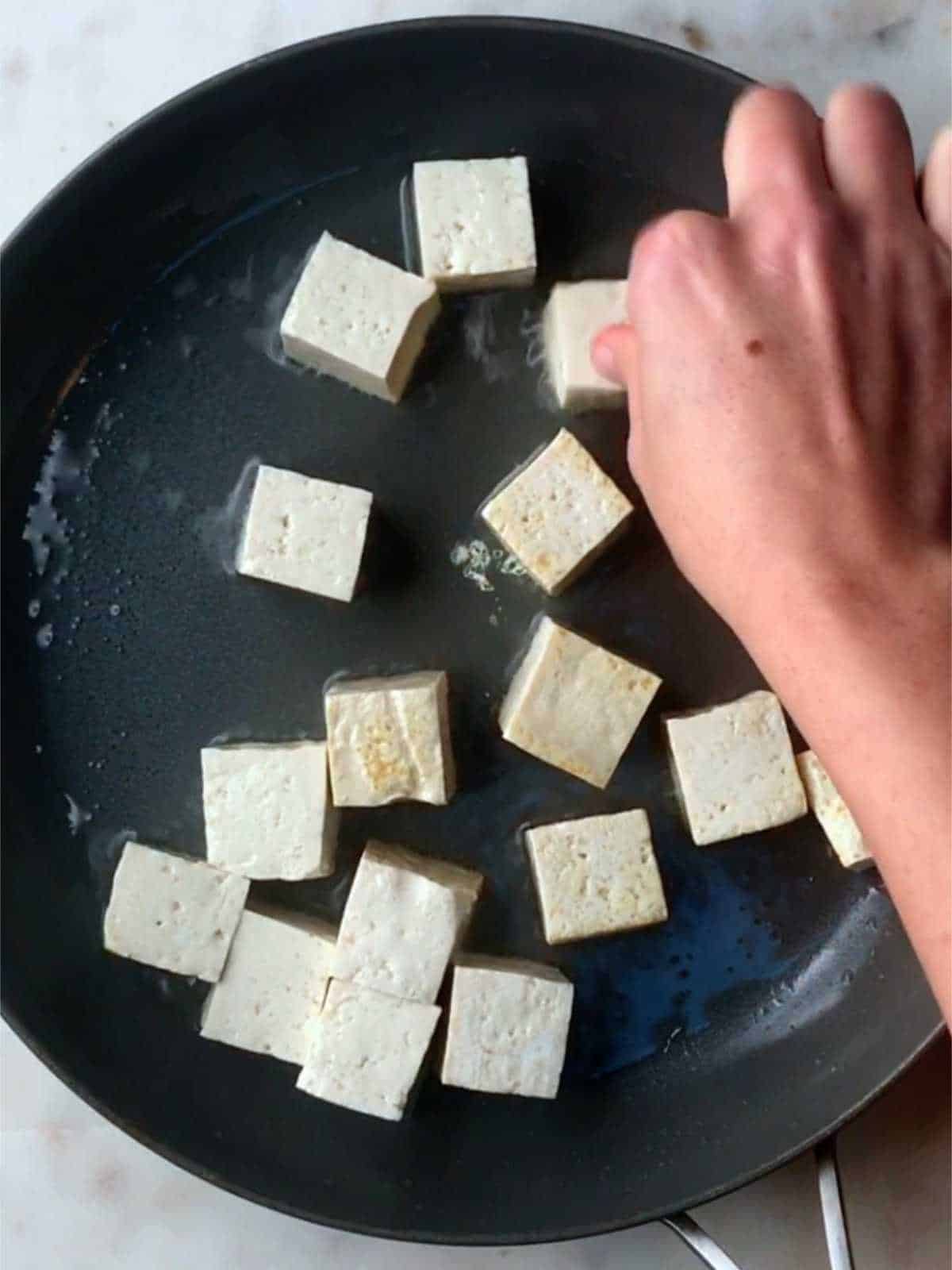 Tofu in a pan.