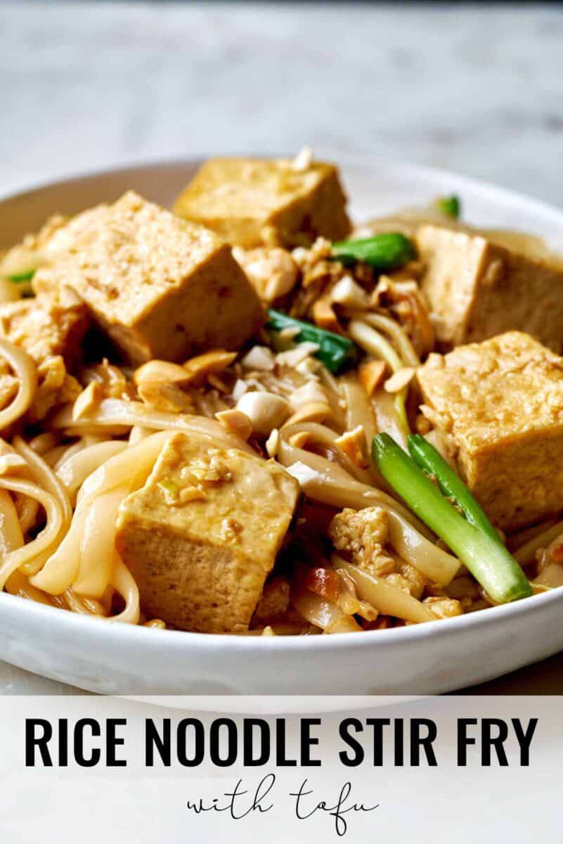 Plate with noodles and tofu.