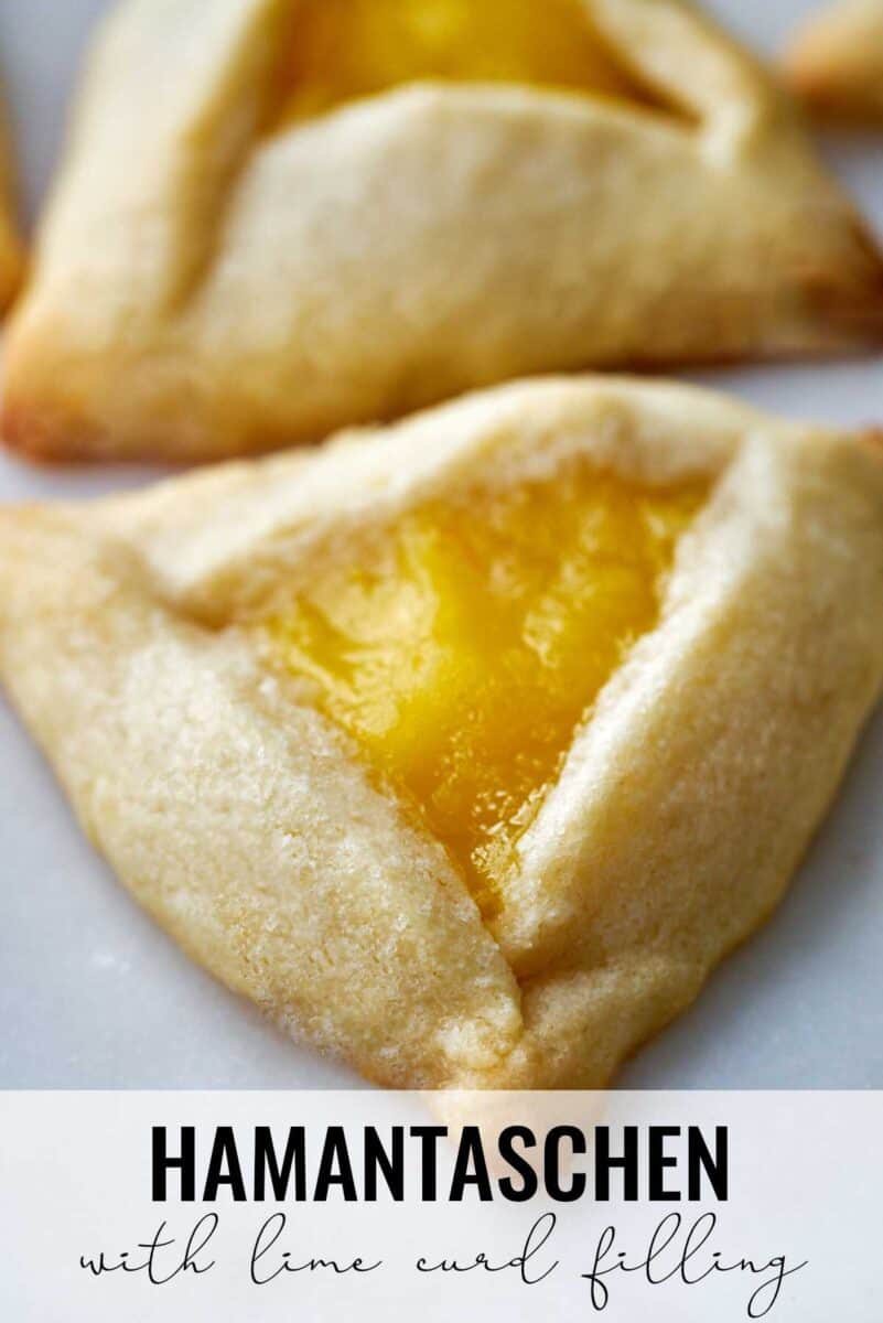 Triangle cookie with yellow filling.