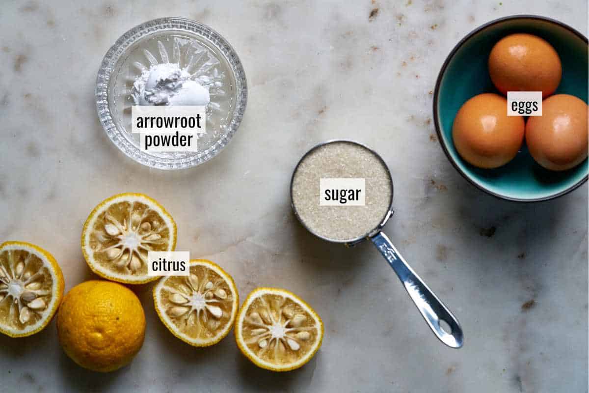 Ingredients for yuzu curd.