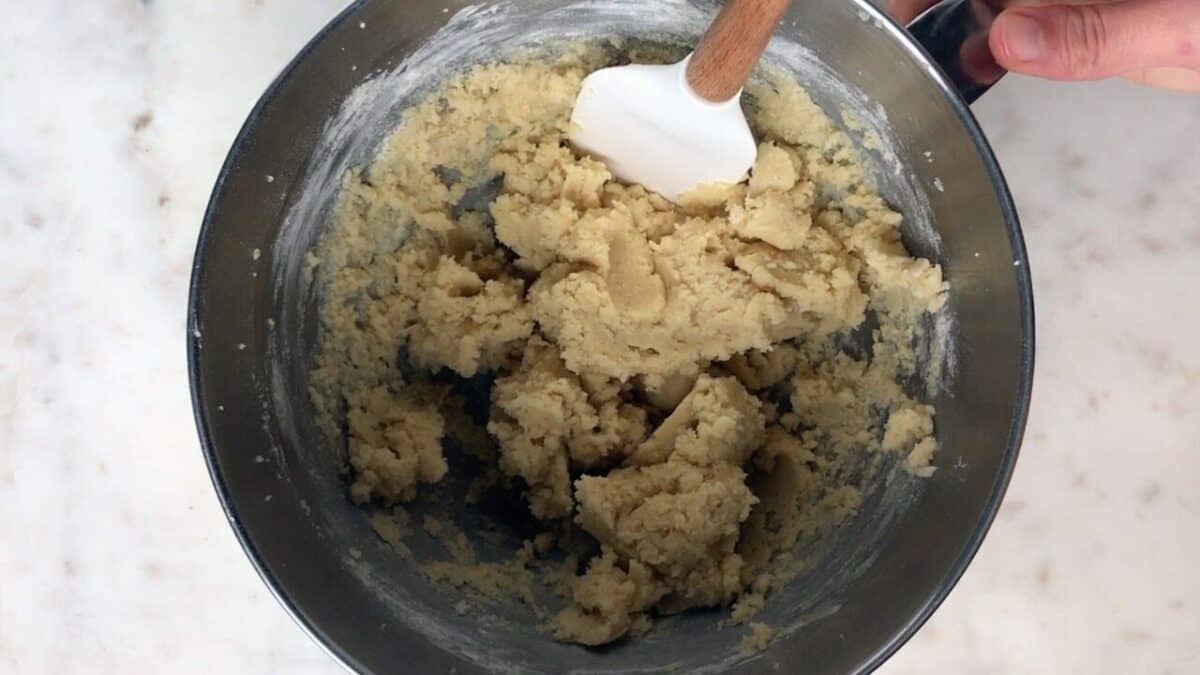 Cookie dough in a bowl.