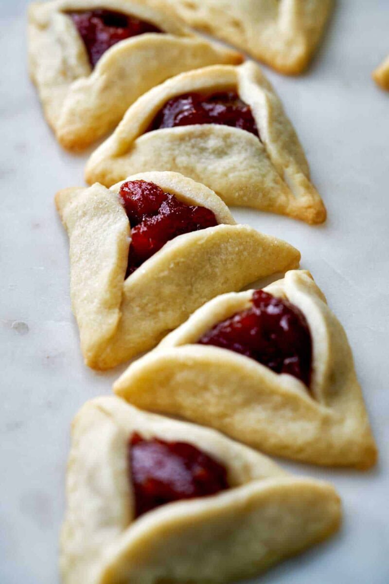 Triangle cookies in a pattern.