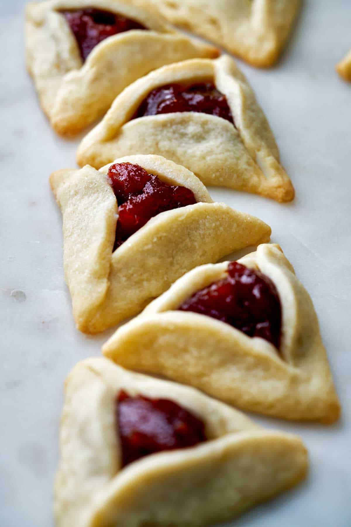 Triangle cookies in a pattern.