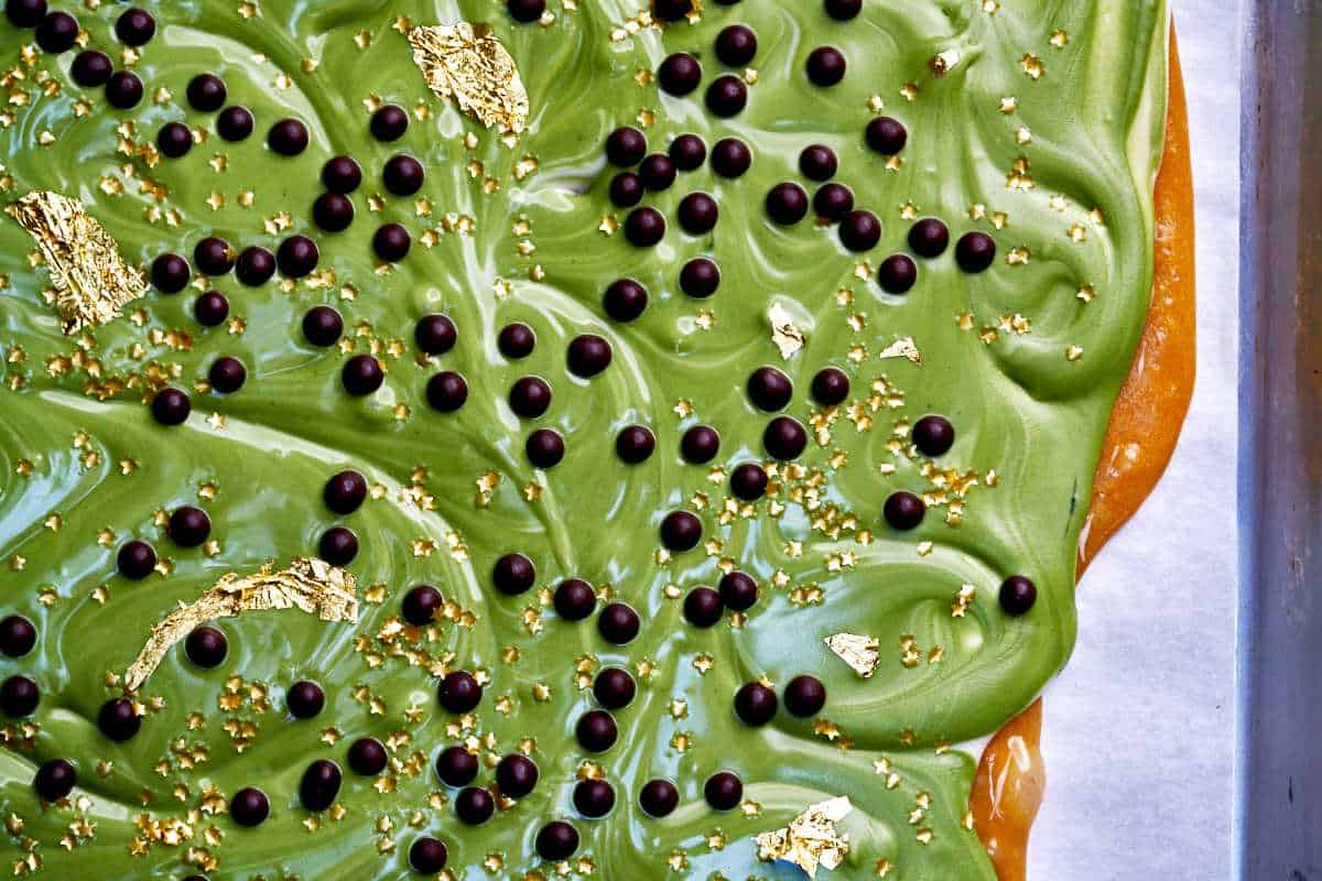 Decorated green toffee.