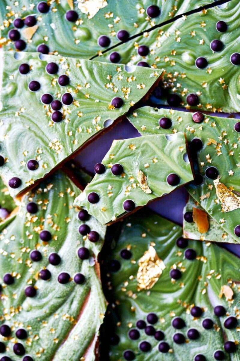 Decorated green toffee.