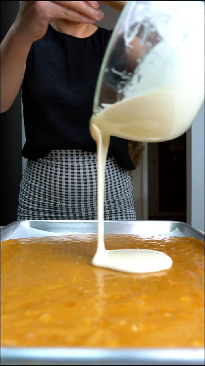 Pouring white chocolate.