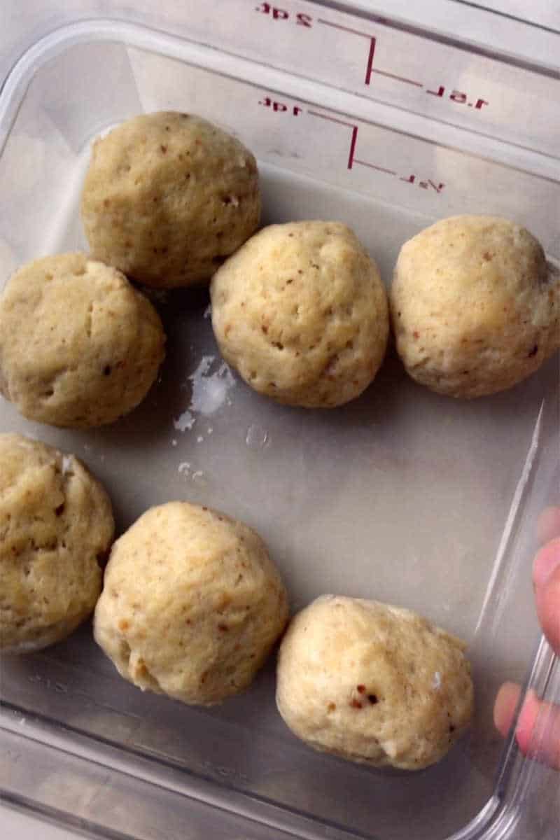 Matzo balls in a container.