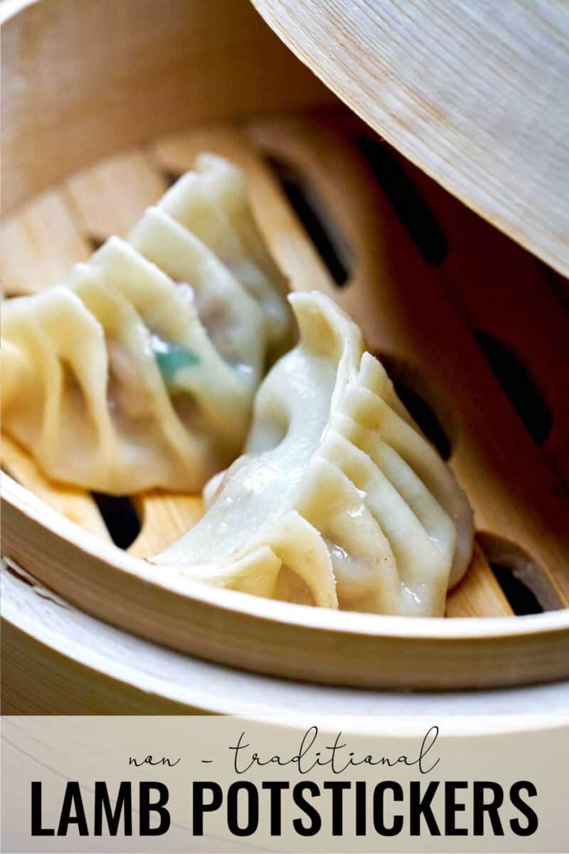 Two dumplings in a small steamer.