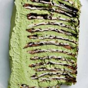 Slice of green ice box cake.