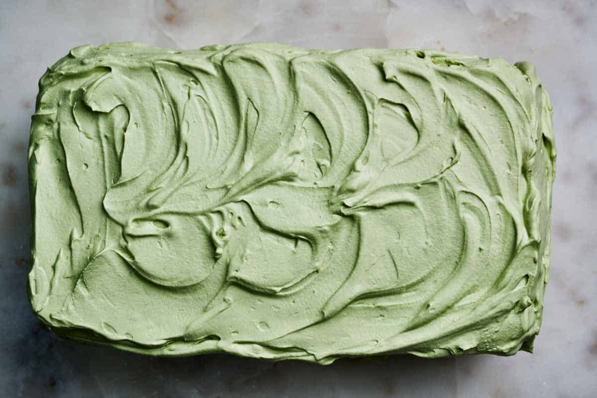 Top view of a green cake.
