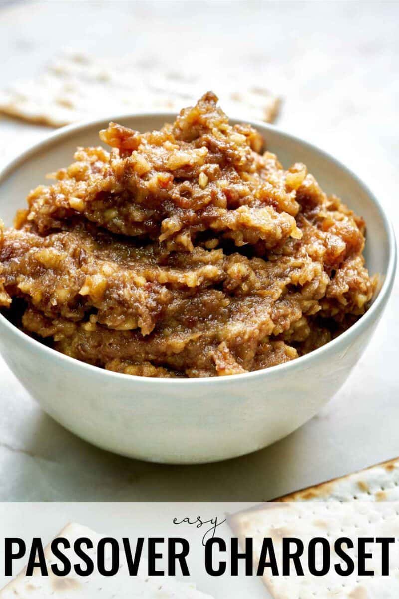 Bowl of brown dip with matzo.