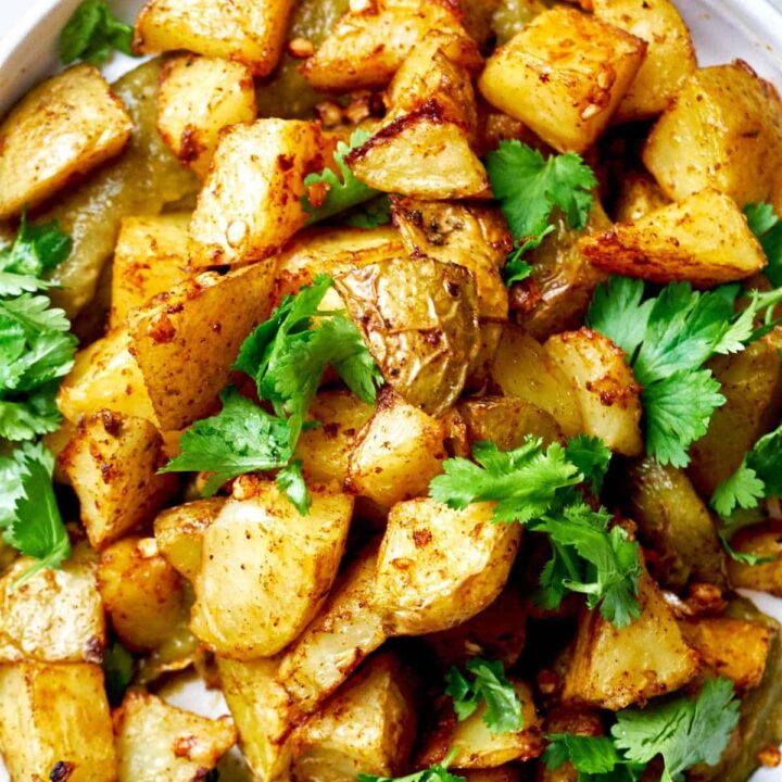 Roasted Yukon Gold Potatoes with Tomatillo Salsa - Proportional Plate