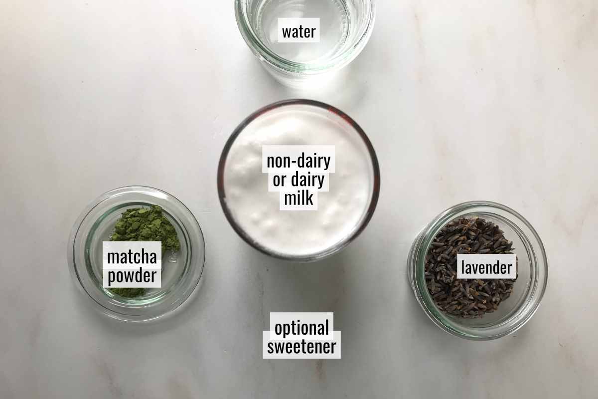 Ingredients for a green tea latte.