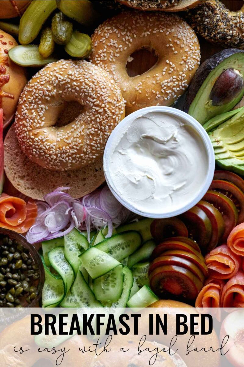 Bagel board with cream cheese.