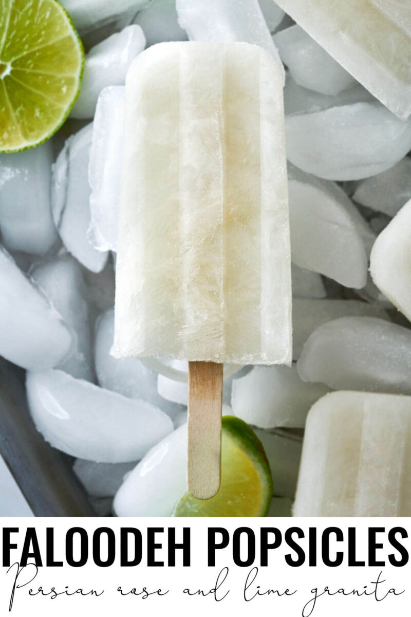 White popsicles over ice with limes.