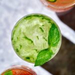 Green drink with ice and mint.