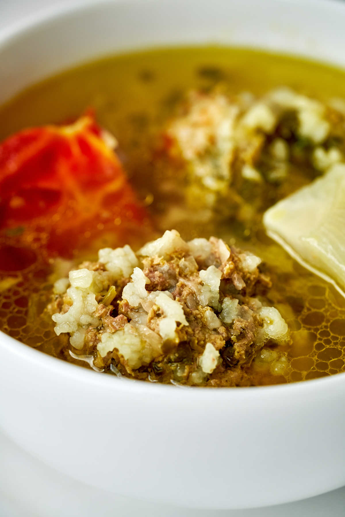 Close up of rice dumpling soup.