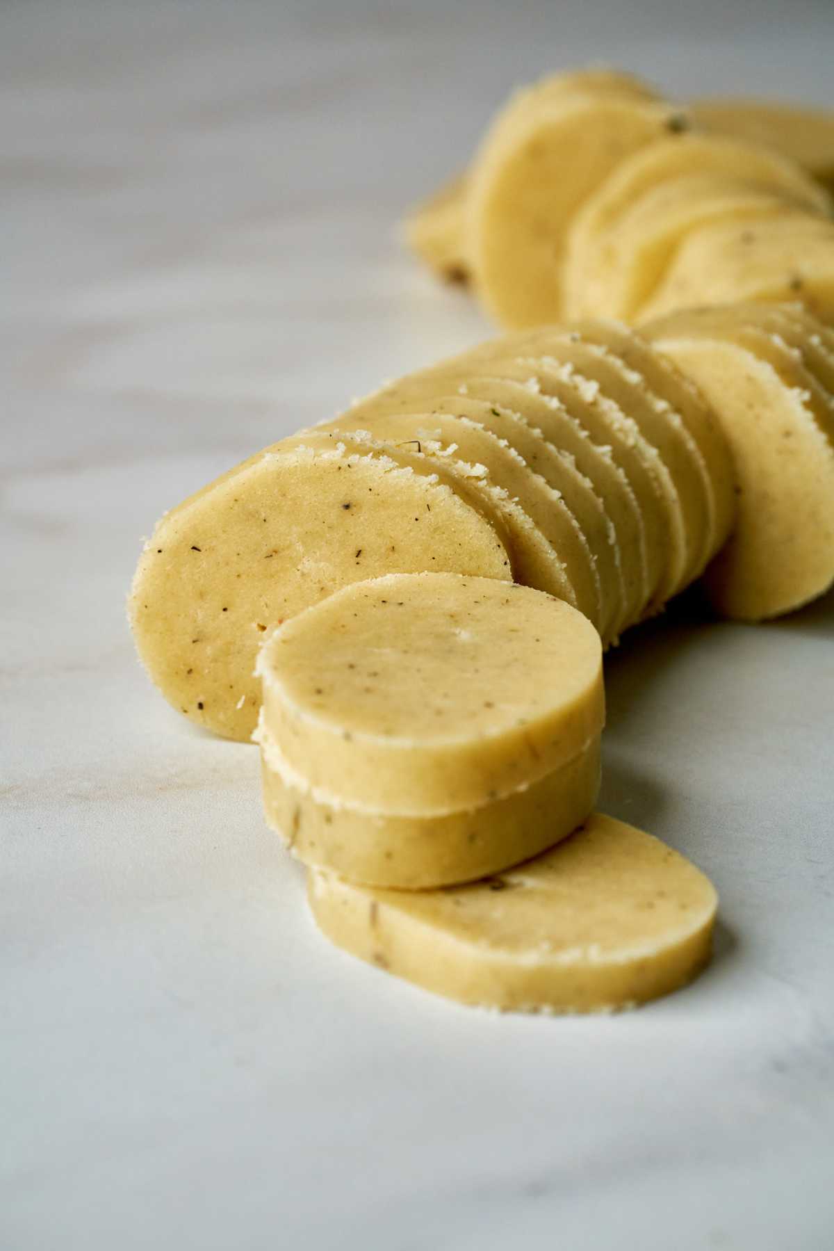 Sliced cookie dough.