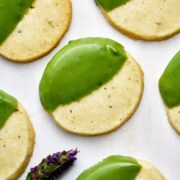 Green dipped shortbread cookies.