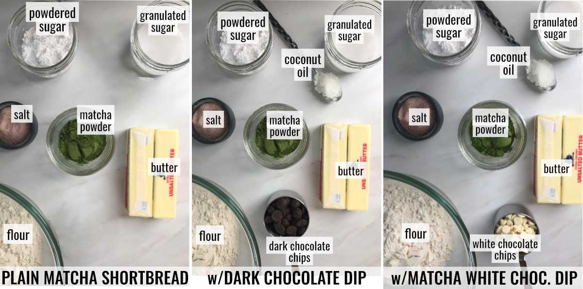 Labeled ingredients on a countertop.