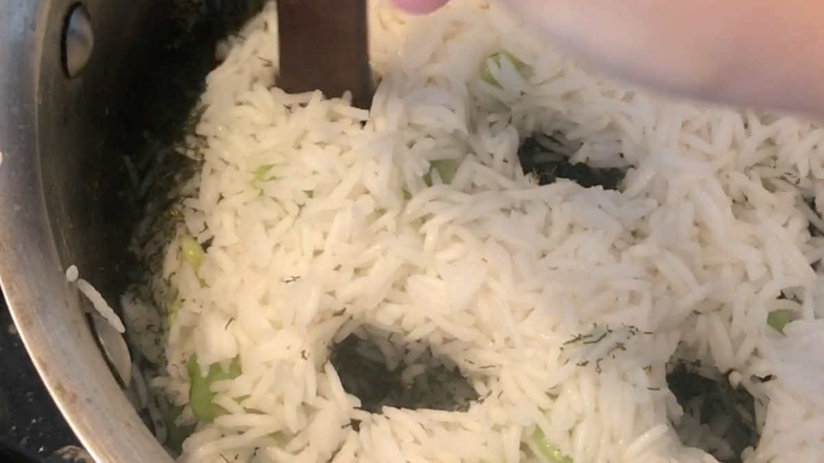 Poking holes in rice.