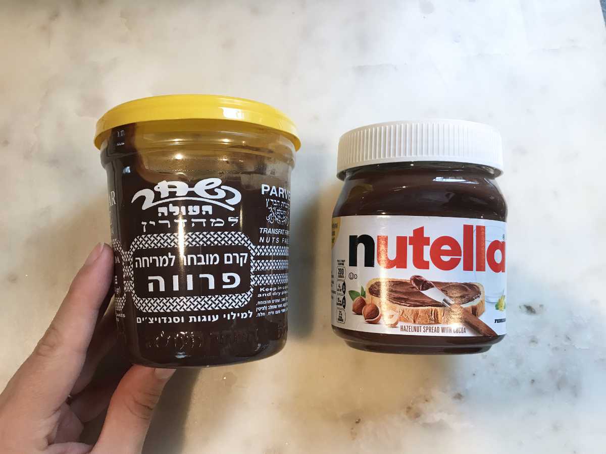 Two jars of chocolate spread.