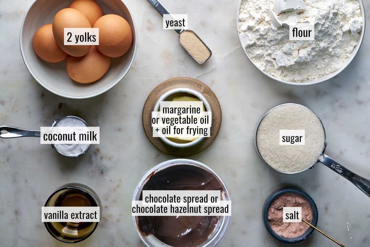 Labeled baking ingredients on a countnertop.